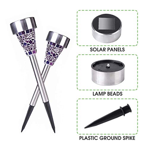 WONFAST 6-Pack Solar Mosaic Border Lawn Garden Lights, LED Mosaic Stake Lights Pathway Landscape Lighting for Patio Walkway Driveway Outdoor Christmas Garden Home Decoration (Purple)