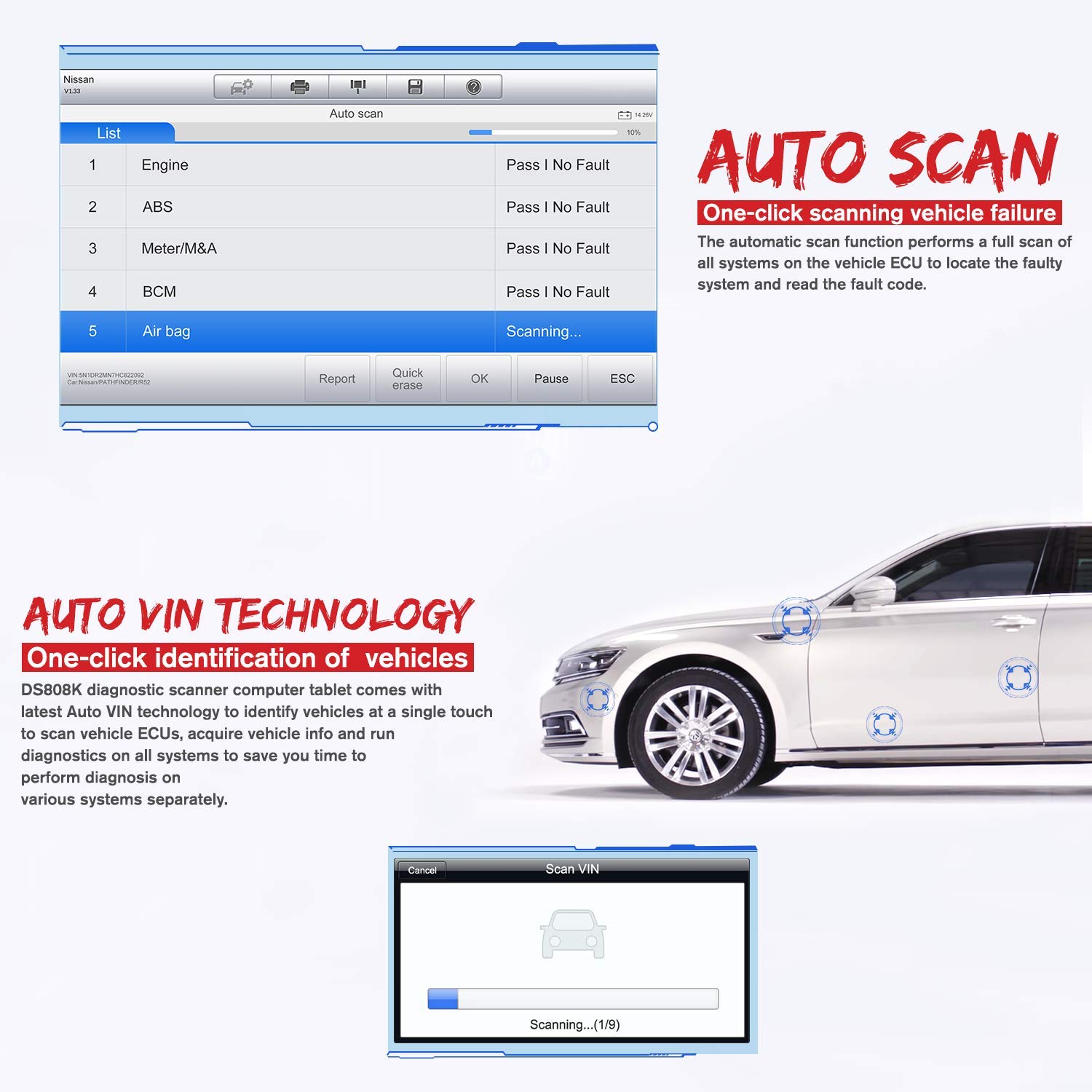 Autel MaxiDAS DS808 KIT: 2024 Classic Full System Bidirectional & Functional Tests Scan Tool, w/ $200-Valued Adaptors, Upgrade of DS708 ECU Coding as MaxiSYS MS906 31+ Service Support AutoAuth MV108S