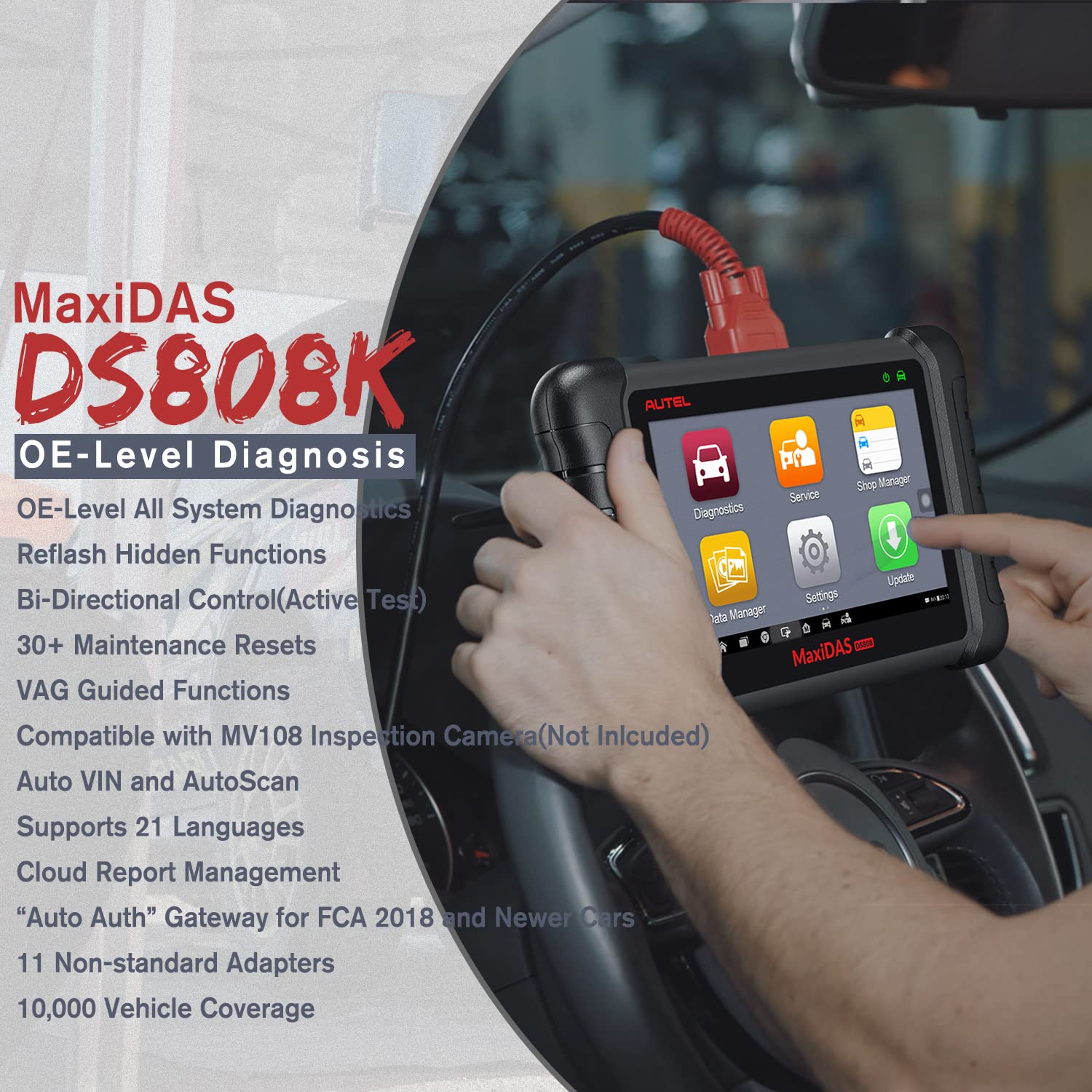 Autel MaxiDAS DS808 KIT: 2024 Classic Full System Bidirectional & Functional Tests Scan Tool, w/ $200-Valued Adaptors, Upgrade of DS708 ECU Coding as MaxiSYS MS906 31+ Service Support AutoAuth MV108S