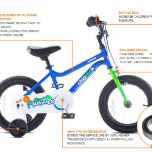 RoyalBaby Summer Kids Bike 18 Inch Boys Bicycle with Training Wheel Dual Handbrakes Ages 5-9 Years, 18" Blue