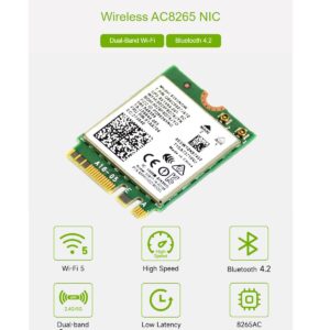 Wireless-AC8265 Dual Mode AC8265 Wireless NIC Module for Jetson Nano Developer Kit M.2 NGFF Support 2.4GHz / 5GHz 300Mbps / 867Mbps Dual Band WiFi and Bluetooth 4.2