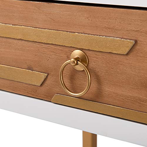 Adore Decor Jupiter Console Table with 2 Drawers, Mid Century Modern Rectangular Small Space Accent Desk for Living Room, Entryway, Home Office, Metal Legs, Easy Assembly, White and Gold