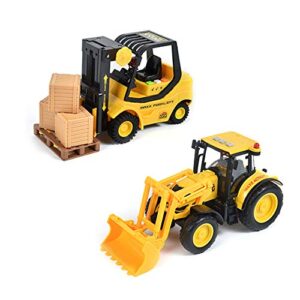 sunny days entertainment construction vehicle – lights and sounds pull back toy with friction motor | receive either the fork lift or front end loader | color may vary – maxx action