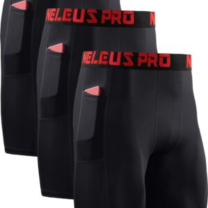 NELEUS Men's Compression Shorts with Pockets 3 Pack,6064,Black/Black/Black,US L,EU XL