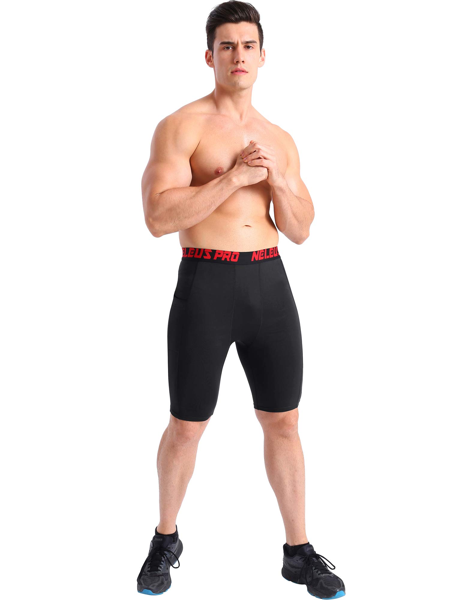 NELEUS Men's Compression Shorts with Pockets 3 Pack,6064,Black/Black/Black,US L,EU XL