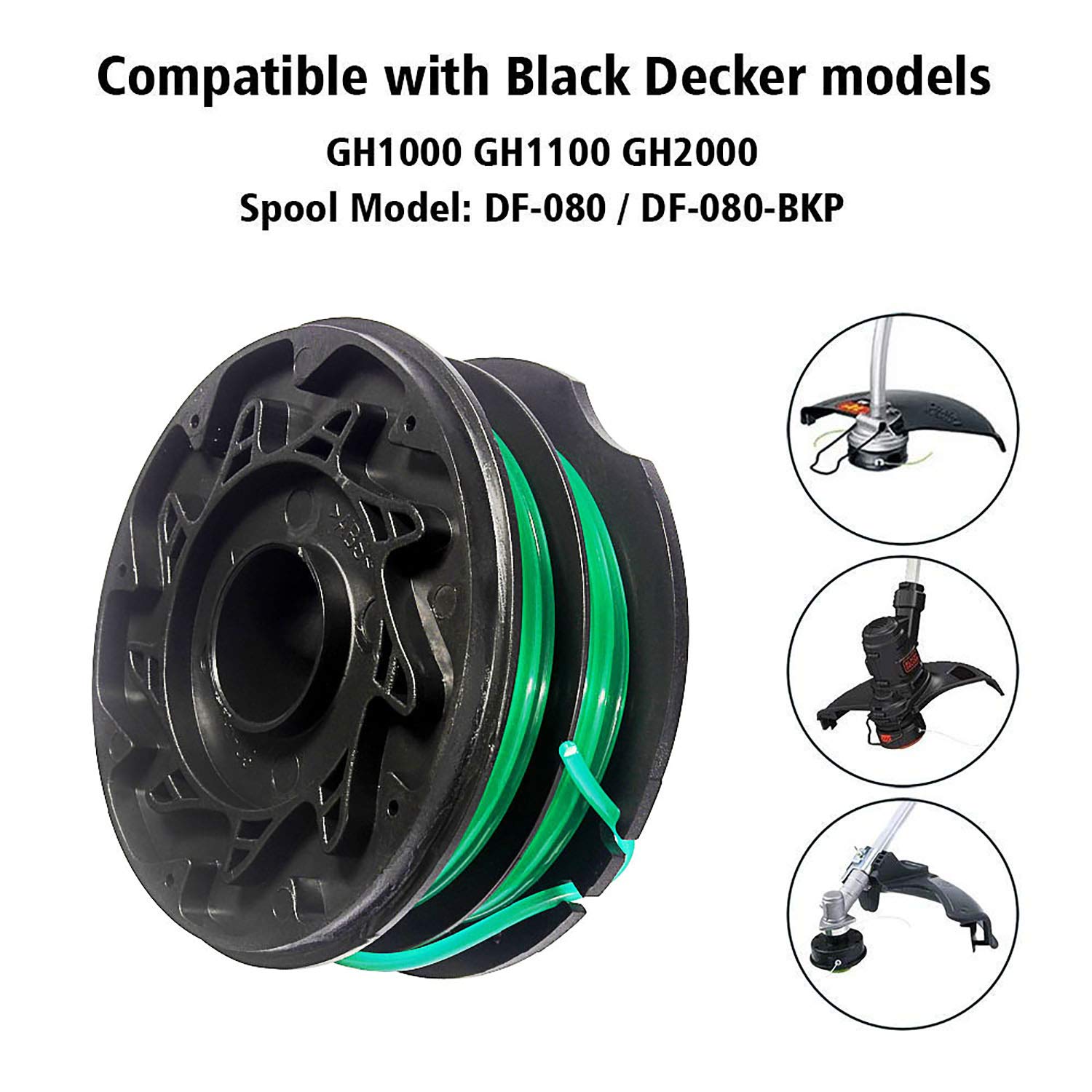 THTEN DF-080 String Trimmer Spools Compatible with Black Decker GH1100 GH1000 GH2000 Electric String Grass Trimmer Lawn Edger DF-080-BKP 30ft 0.080" Dual Auto-Feed Spool 4 Pack