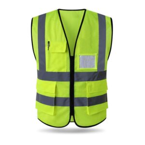 hycoprot high visibility mesh safety reflective vest with pockets and zipper, meets ansi/isea standards