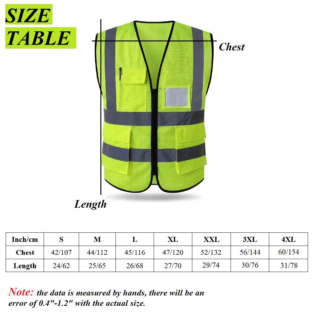 HYCOPROT High Visibility Mesh Safety Reflective Vest with Pockets and Zipper, Meets ANSI/ISEA Standards