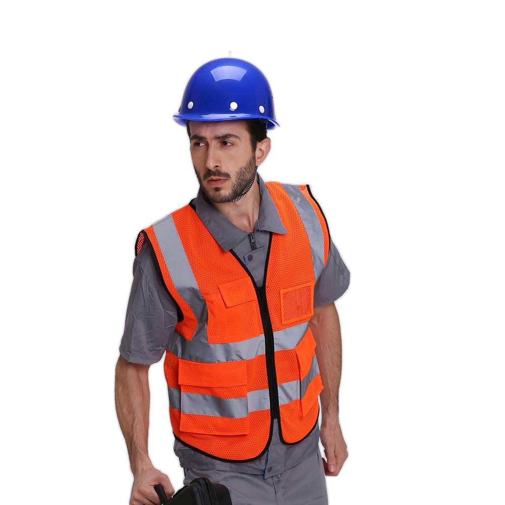 HYCOPROT High Visibility Mesh Safety Reflective Vest with Pockets and Zipper, Meets ANSI/ISEA Standards