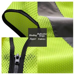 HYCOPROT High Visibility Mesh Safety Reflective Vest with Pockets and Zipper, Meets ANSI/ISEA Standards