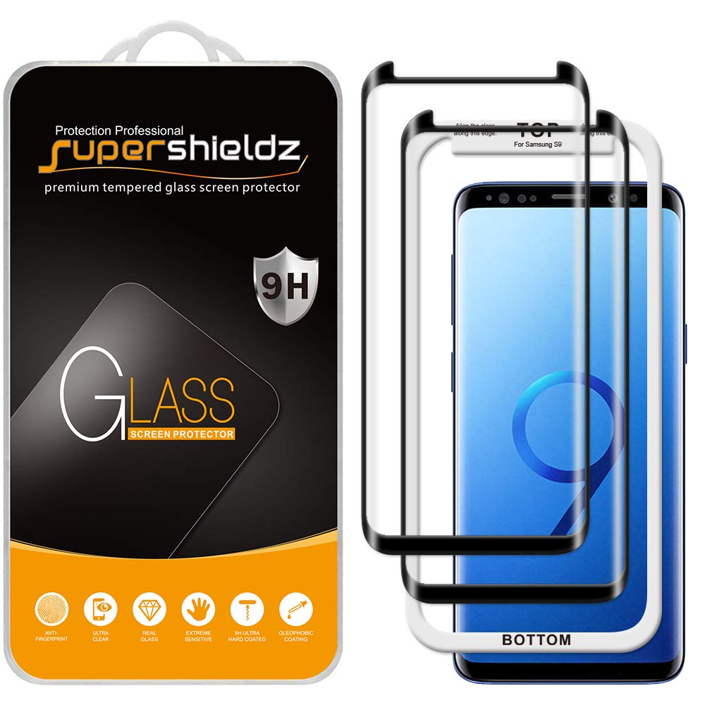 Supershieldz (2 Pack) Designed for Samsung Galaxy S9 Tempered Glass Screen Protector with (Easy Installation Tray) Anti Scratch, Bubble Free (Black)