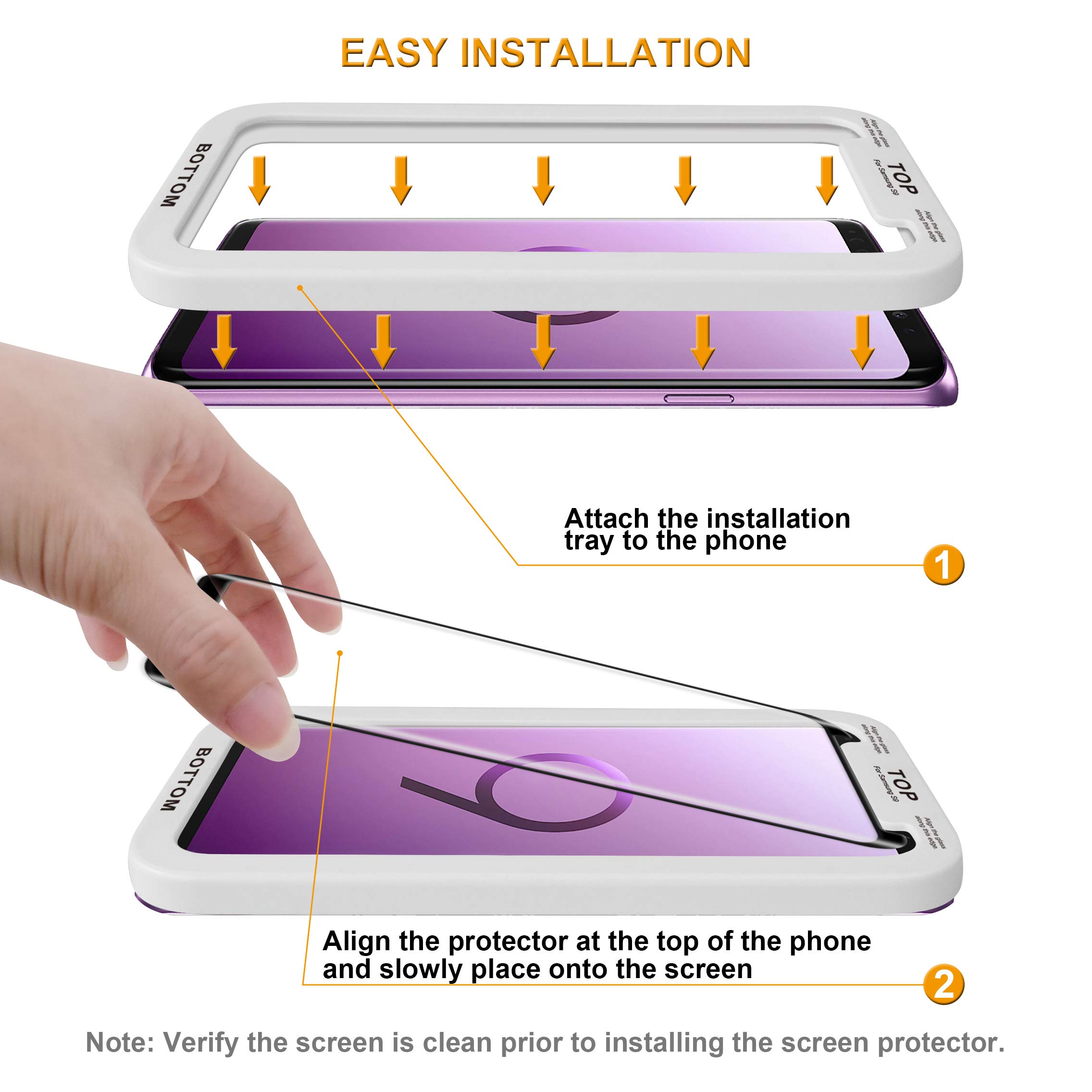 Supershieldz (2 Pack) Designed for Samsung Galaxy S9 Tempered Glass Screen Protector with (Easy Installation Tray) Anti Scratch, Bubble Free (Black)