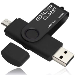 borlterclamp 32gb usb 3.0 flash drive dual port memory stick, otg thumb drive with micro usb drive port for android smartphone tablet & computer (black)