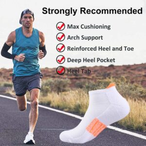 JOYNÉE Mens Ankle Low Cut Athletic Tab Socks for Men Sports Comfort Cushion Sock 6 Pack,White,Sock Size 10-13