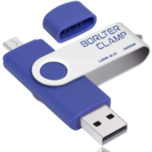 borlterclamp 32gb usb flash drive dual port memory stick, otg swivel thumb drive with micro usb drive port for android smartphone tablet & computer (blue)