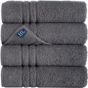 hawmam linen grey bath towels set of 4, cotton body towel for hotel, gym, spa, soft extra absorbent quick dry towels for bathroom 27x54 inch