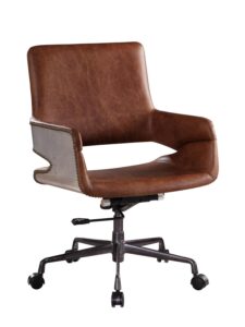 acme kamau leather upholstered swivel office chair in vintage cocoa