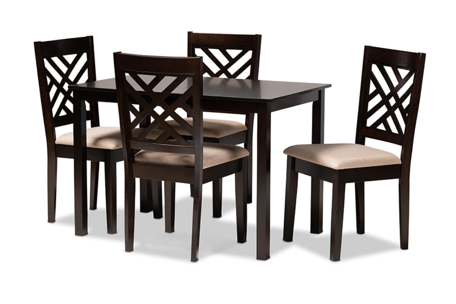 Baxton Studio Caron Modern and Contemporary Sand Fabric Upholstered Espresso Brown Finished Wood 5-Piece Dining Set