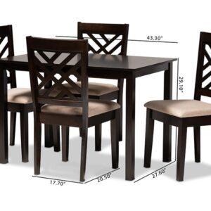 Baxton Studio Caron Modern and Contemporary Sand Fabric Upholstered Espresso Brown Finished Wood 5-Piece Dining Set