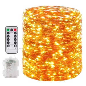ssfq fairy lights, 66ft 200 led outdoor string lights, waterproof battery operated copper 8 lighting modes, chirstmas party bedroom garden(warm white)