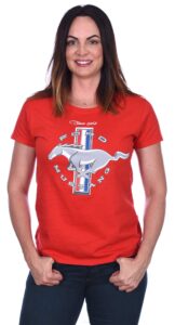 jh design group women's ford mustang classic emblem t-shirt in black red or heather-gray (large, red)