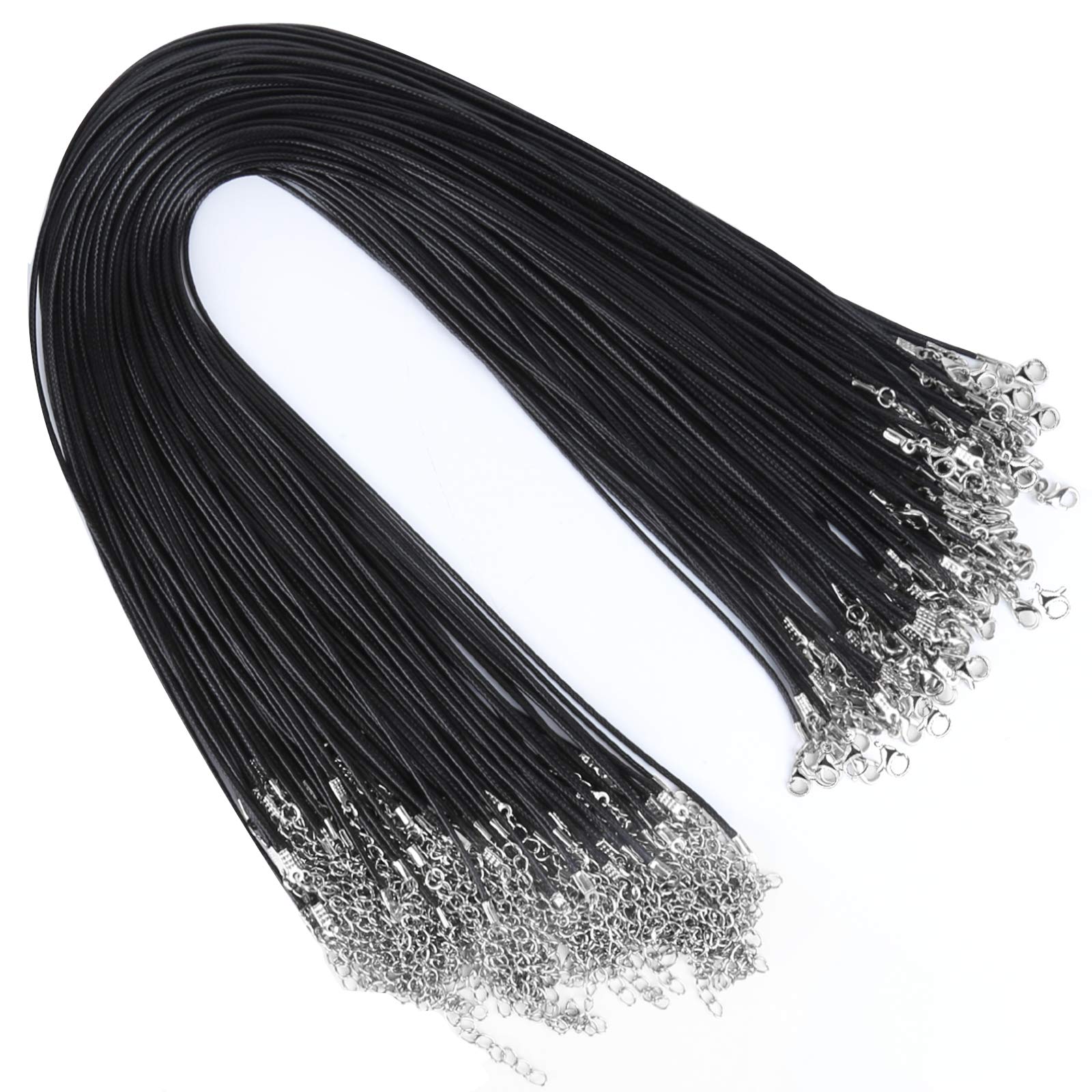 YGDZ Necklace Cord, 100pcs 1.5mm Waxed Bulk Leather Necklace Cord Necklace Rope String Chains with Clasp for Jewelry Making, Black