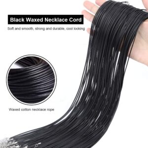 YGDZ Necklace Cord, 100pcs 1.5mm Waxed Bulk Leather Necklace Cord Necklace Rope String Chains with Clasp for Jewelry Making, Black