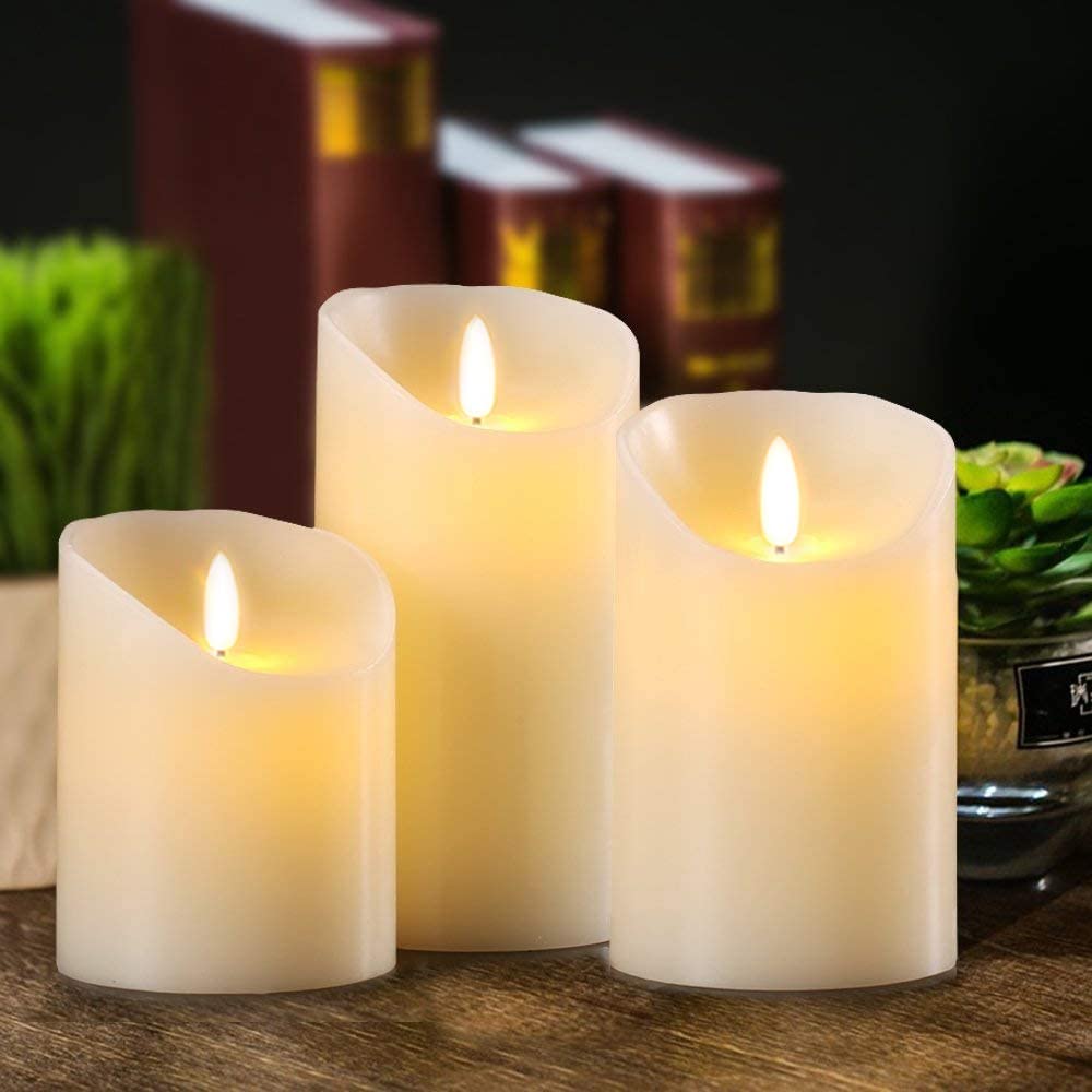 Autbye Rechargeable Flameless Candles, LED Flickering Candles Tealights Pillar Candles Sets with Adjustable Brightness and Timing Remote, 4in 5in 6in Pack of 3