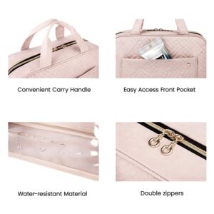 BAGSMART Toiletry Bag Travel Bag with hanging hook, Water-resistant Makeup Cosmetic Bag Travel Organizer for Accessories, Shampoo, Full Sized Container, Toiletries, Soft Pink