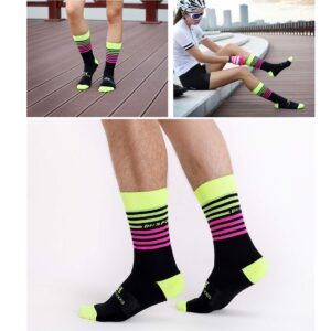 VWU Mens Womens Sports Socks Athletic Socks for Running Cycling Basketball Hiking, Stripes B Crew