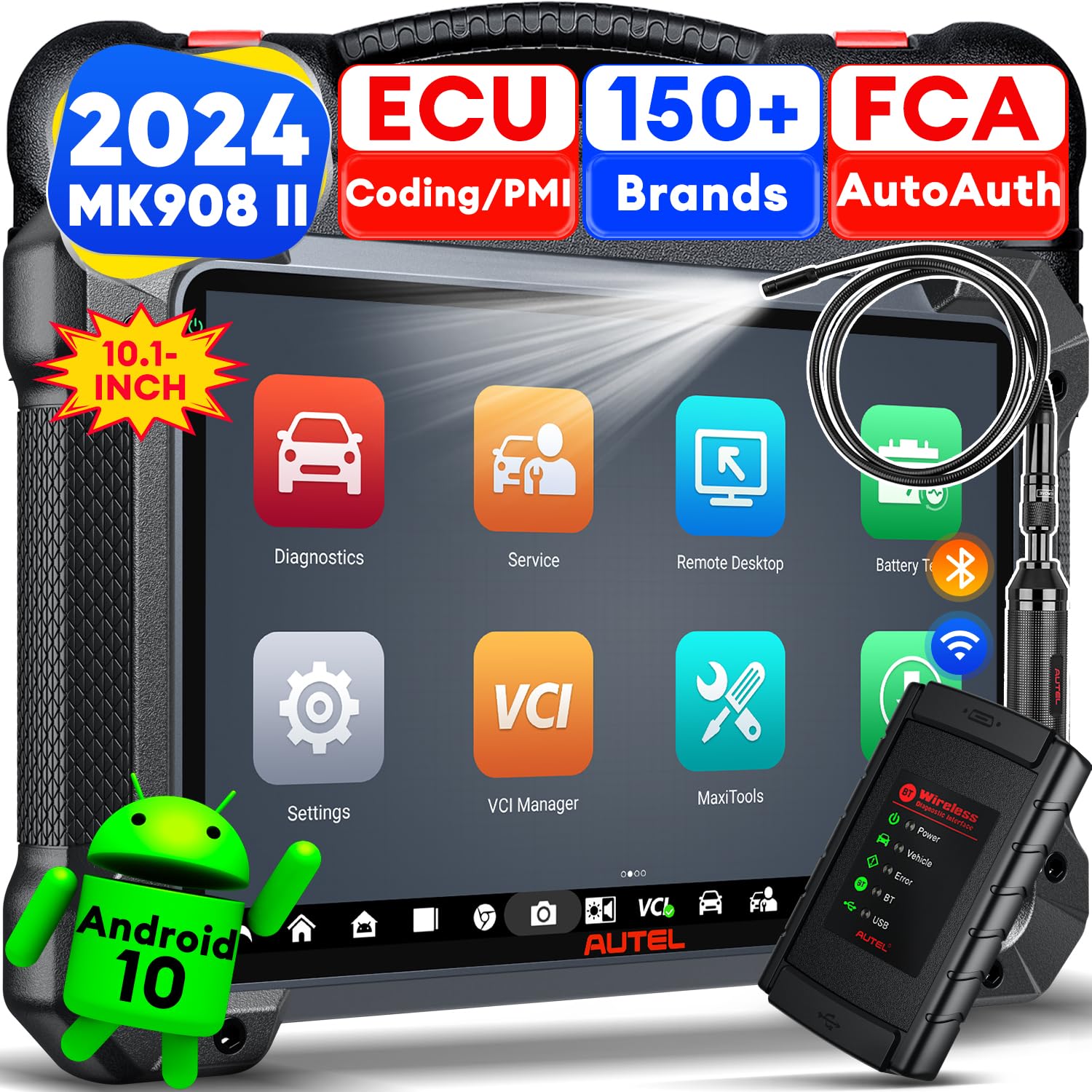 Autel MaxiCOM MK908 II w/ $60 MV108S, AutoScan 2.0, 2024 Upgraded of MK908/ MaxiSys MS908S MS906 PRO MS906BT, Advanced ECU Coding Adaption, Active Test, 36+ Services, Support BT506 MV108S FCA AutoAuth