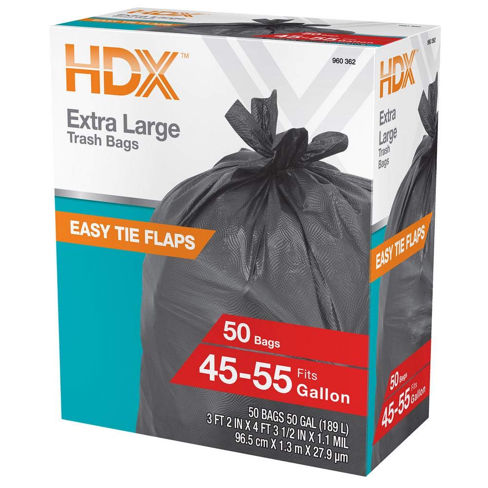 HDX 50 gal. Black Wave Cut Trash Bags (50-Count) (Packaging may Vary)