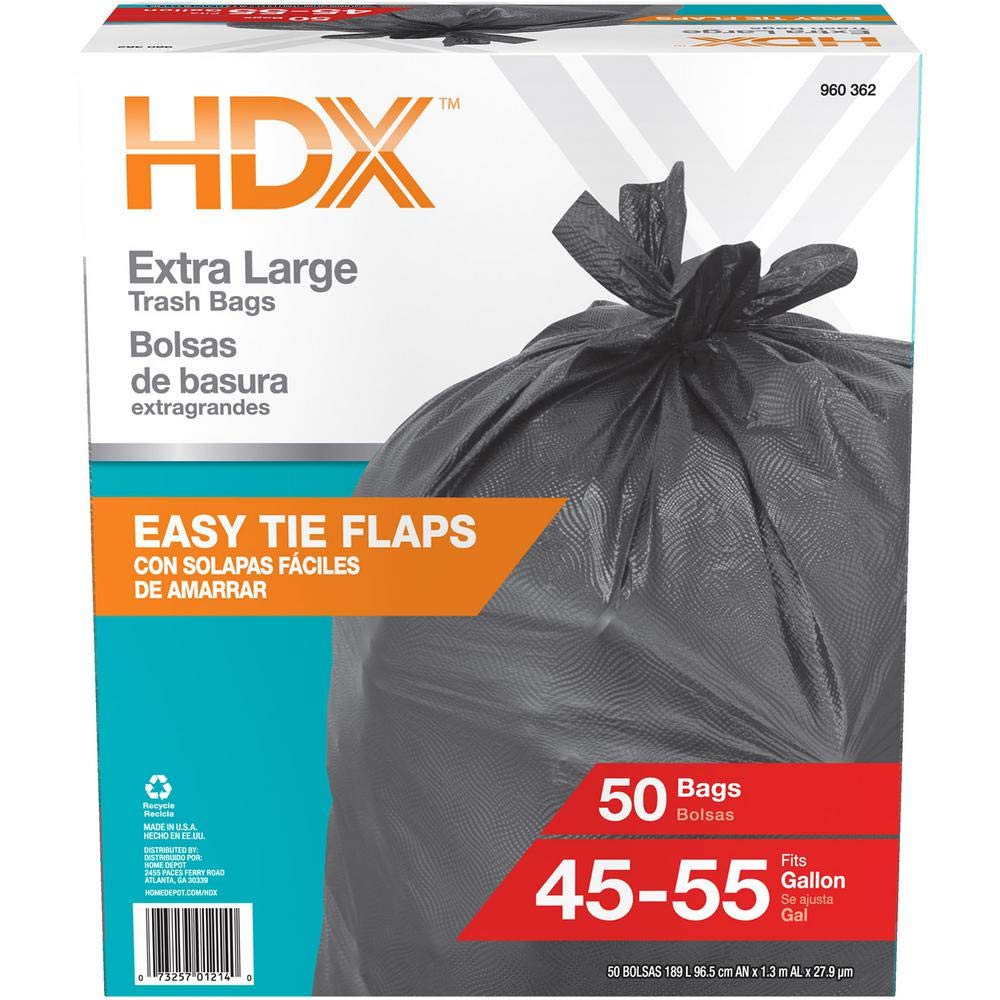 HDX 50 gal. Black Wave Cut Trash Bags (50-Count) (Packaging may Vary)