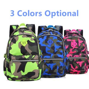 XLERHAZO School Backpack Lunch Box Set Water Repellent Casual Daypack Lightweight Bookbags for Kids (Camouflage Blue)