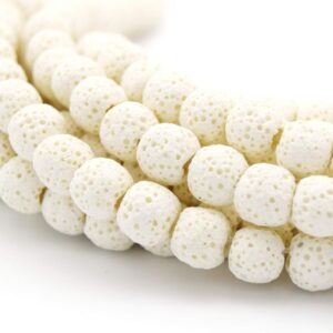 Beadlanta | White Round 8mm Lava Beads for Jewelry Making | Semi Precious Stone Beads | Dragon Stone | Gemstone Beads for Jewelry Making | Natural Stone Beads for Bracelets and Bracelet Making