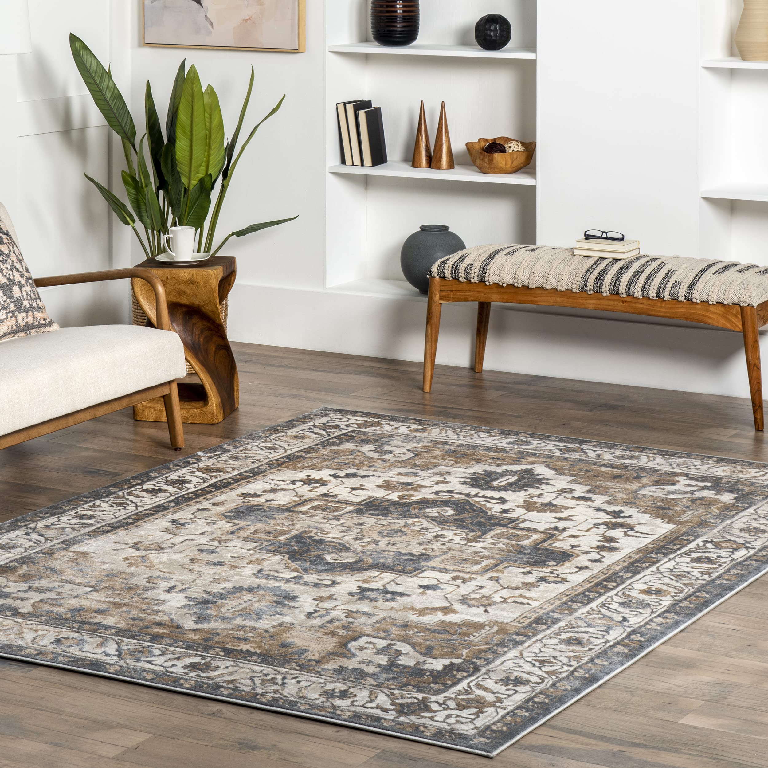 nuLOOM Sian Persian Vintage Medallion Area Rug, 5x8, Beige