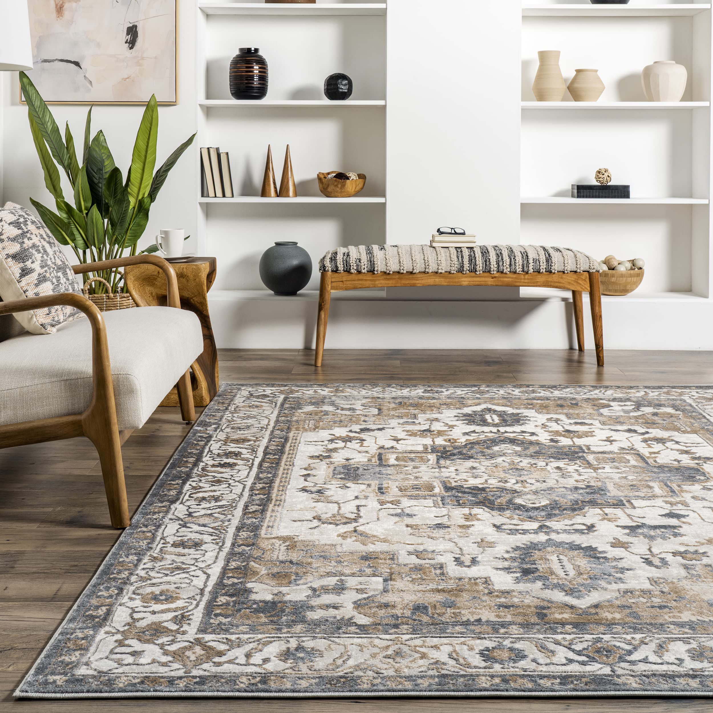 nuLOOM Sian Persian Vintage Medallion Area Rug, 5x8, Beige