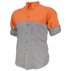 beretta men's hunting lightweight roll-up sleeve button down tm tech shirt, grey and blaze orange, small