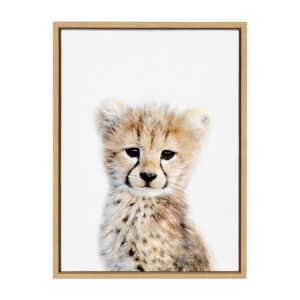 kate and laurel sylvie baby cheetah animal print portrait framed canvas wall art by amy peterson, 18x24 natural