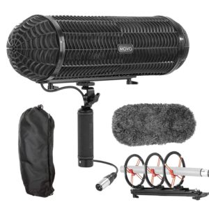 movo bws1000 blimp wind & vibration protection system for shotgun microphones - features 12-point internal shockmount, integrated xlr cable, furry deadcat windscreen & grip handle with boom attachment