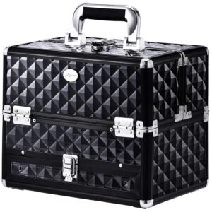 joligrace makeup train cases professional travel makeup cosmetic cases organizer portable box with drawer black