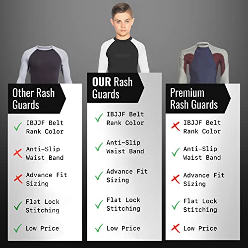 Elite Sports Rash guards for boys and girls, full sleeve compression BJJ kids and youth rash guard (White, Large)