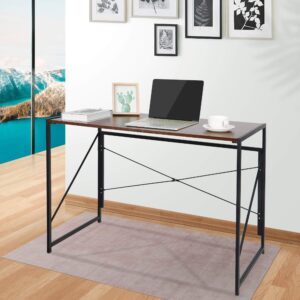 ZENY Folding Computer Desk 39'' Sturdy Writing Desk Gaming Desk Home Office PC Laptop Foldable Table Modern Simple Small Study Desk Steel Frame