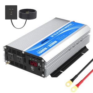 1600watt power inverter modified wave dc 12volt to ac 120volt with remote control & led display and 2.4a usb port for trucks boats rv & emergency