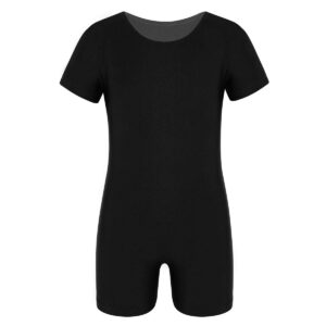 yeahdor kids boys girls team basic gymnastics dance leotard bodysuit biketard for athletic sports tumbling black 8-10