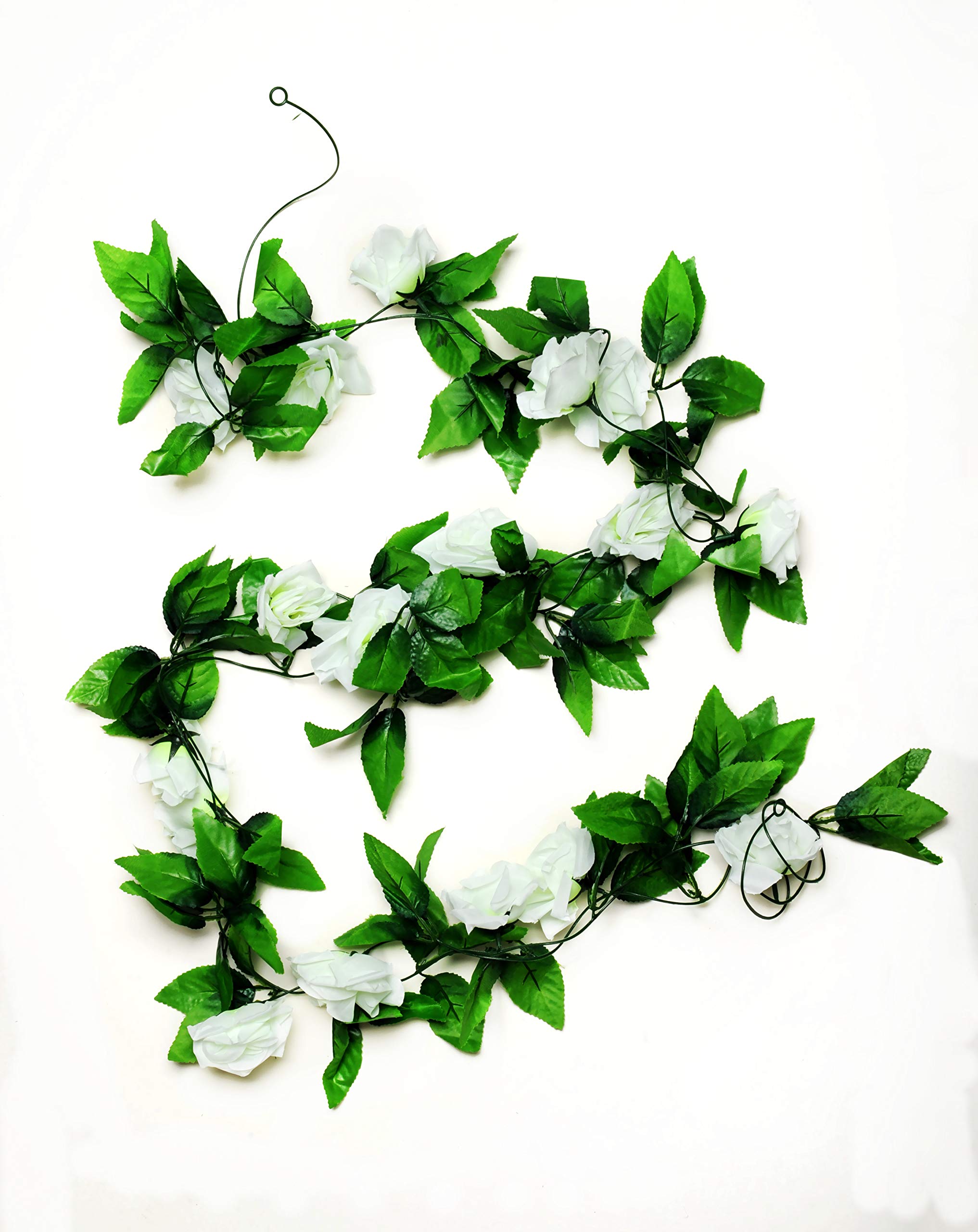 MagicZoo 2Pack(18 Rose Flowers) 15FT Artificial Rose Vine Silk Flower Garland Fake Hanging Rose Flower Plant for Home Office Garden Hotel Wedding Party Decor (2pc White)