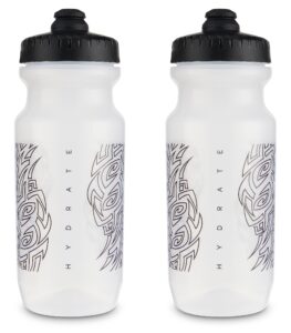 peakline sports - 2nd gen big mouth bike water bottle (21 oz) by specialized bikes (2-pack) (clear / black)