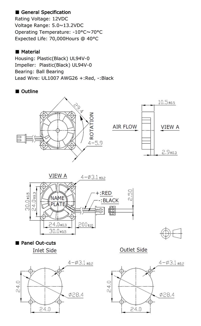 30mm 3010 30x30x10mm 1.2in. fan 12V DC Brushless Long Life Dual Ball Bearing Cooling Fan for 3D Printer,Computer or Other Small Appliances Series Repair Replacement 2Pin UL Certified (2packs 10000RPM)