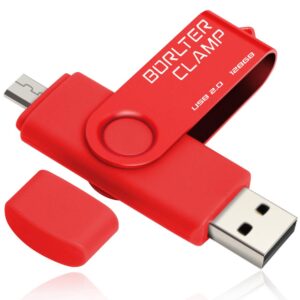 borlterclamp 128gb usb flash drive dual port memory stick, otg thumb drive with micro usb drive port for android smartphone tablet & computer (red)