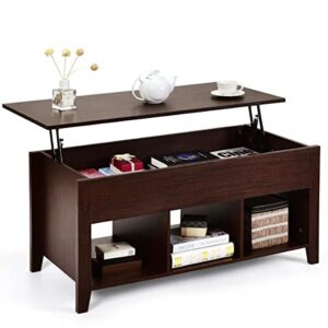 tangkula lift top coffee table, with hidden storage compartment and shelf for home living room, accent home furniture, wooden lift tabletop storage coffee table (espresso)